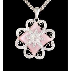 14KW Gold Pink Mother of Pearl Diamond Pendant