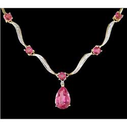 14KY Gold 5.00ct. Pink Topaz/Diamond Necklace