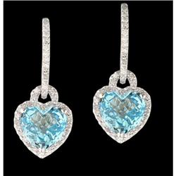14KW Gold 6.50ct.  Blue Topaz/Diamond Heart Ea
