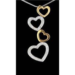 14KWY Gold Dangling Diamond Hearts Pendant