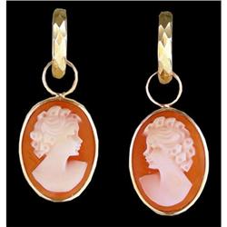 14KY Gold Oval Cameo Dangling Earrings