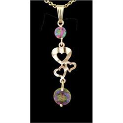 14KY Gold Genuine Mystic Topaz Heart Drop Pendant