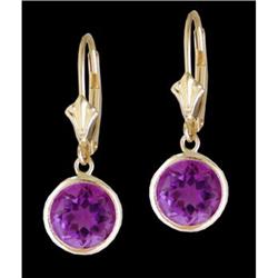 14KY Gold Sparkling Amethyst Dangling Earrings