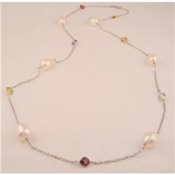 14KW Gold Muti Gemstone, Pearl Necklace