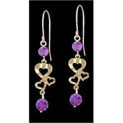 14KY Gold Genuine Amethyst Heart Drop Earrings