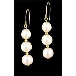 14KY Gold (not plated) Triple Natural Pearl Ea