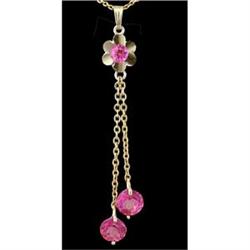 14KY Gold Pink Topaz Flower Dangling Pendant