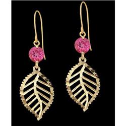 14KY Gold Natural Pink Topaz Leaf Earrings