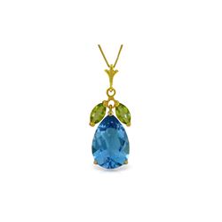 Genuine 6.5 ctw Blue Topaz & Peridot Necklace 14KT Yellow Gold - REF-38F2Z