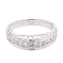 Natural 0.74 CTW Princess Diamond Band Ring 18K White Gold - REF-171Y2N