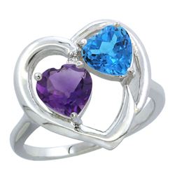 2.61 CTW Diamond, Amethyst & Swiss Blue Topaz Ring 10K White Gold - REF-23M7A