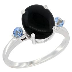 1.79 CTW Onyx & Blue Sapphire Ring 10K White Gold - REF-22M4K