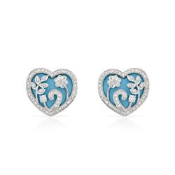 Natural 7.79 CTW Turquoise & Diamond Earrings 18K White Gold - REF-132R3K