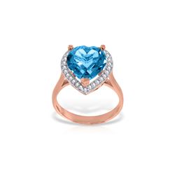 Genuine 6.44 ctw Blue Topaz & Diamond Ring 14KT Rose Gold - REF-69V6W