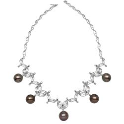 Natural 77.63 CTW Tahitian Pearl & Diamond Necklace 14K White Gold - REF-315M2F