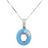 Image 1 : Natural 1.50 CTW Turquoise & Diamond Necklace 14K White Gold - REF-28H8W