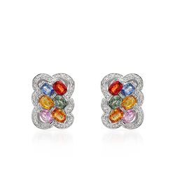 Natural 7.36 CTW Multi-Sapphire & Diamond Earrings W=5MM 14K Gold - REF-156M6F