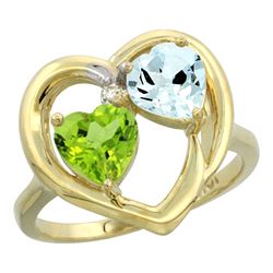 2.61 CTW Diamond, Peridot & Aquamarine Ring 10K Yellow Gold - REF-27W9F