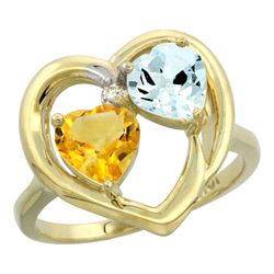 2.61 CTW Diamond, Citrine & Aquamarine Ring 14K Yellow Gold - REF-38M2K