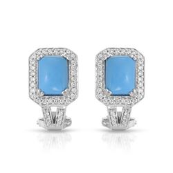 Natural 2.85 CTW Turquoise & Diamond Earrings 14K White Gold - REF-72R2K