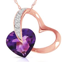 Genuine 3.2 ctw Amethyst & Diamond Necklace 14KT Rose Gold - REF-49X6M