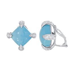 Natural 14.92 CTW Turquoise & Diamond Earrings 14K White Gold - REF-95H4W