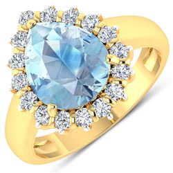 Natural 2.78 CTW Aquamarine & Diamond Ring 14K Yellow Gold - REF-88N7R