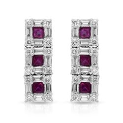 Natural 3.02 CTW Diamond & Baguette Earring 14K White Gold - REF-230K4R