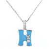Image 1 : Natural 1.49 CTW Turquoise & Diamond Necklace 14K White Gold - REF-27W2H