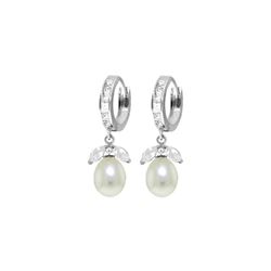 Genuine 10.30 ctw White Topaz & Pearl Earrings 14KT White Gold - REF-56F7Z