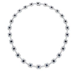 Natural 8.92 CTW Sapphire & Diamond Necklace 14K White Gold - REF-572F4M
