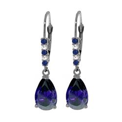 Genuine 3.18 ctw Sapphire & Diamond Earrings 14KT White Gold - REF-47T2A