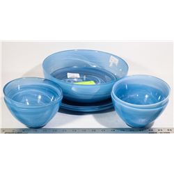 BOX OF NEW BLUE DISHES