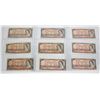 Image 1 : 1954 LOT OF 9 OLD CANADA $2 BANK NOTES
