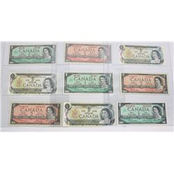 LOT OF 9 OLD CANADA $1 & $2 BANK NOTES
