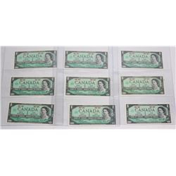1967 LOT OF 9 OLD CANADA $1 BANK NOTES