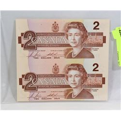 1986 UNCUT $2 SHEET OF 2 BANK NOTES