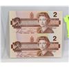 Image 1 : 1986 UNCUT $2 SHEET OF 2 BANK NOTES
