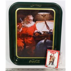 SANTA COCA-COLA TRAY,DECK OF CARDS & MINI BOTTLE