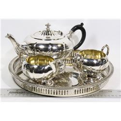 SILVERPLATE TEA SET WITH TRAY
