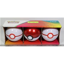 LOT OF 3 POKEBALLS WITH CARDS, DICE ETC.