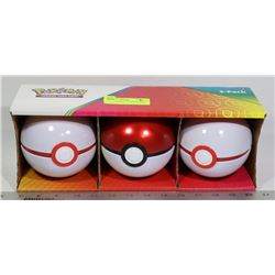 LOT OF 3 POKEBALLS WITH CARDS, DICE ETC.