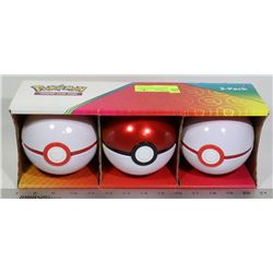 LOT OF 3 POKEBALLS WITH CARDS, DICE ETC.