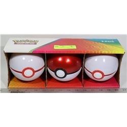 LOT OF 3 POKEBALLS WITH CARDS, DICE ETC.
