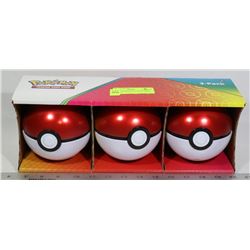 LOT OF 3 POKEBALLS WITH CARDS, DICE ETC.
