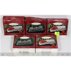 SET OF FIVE HALLMARK COLLECTIBLE TRAIN ORNAMENTS