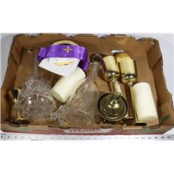 RELIGIOUS CEREMONY SET - BRASS & GLASS