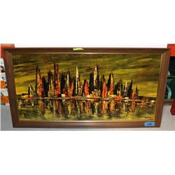 LARGE WOOD FRAMED PAINTING