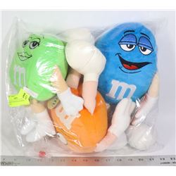 M & M'S 3 X STUFFED FIGURES WITH TAGS