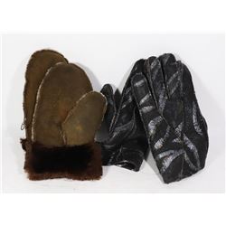 2 PAIRS OF SMALL LADIES LEATHER / FUR GLOVES
